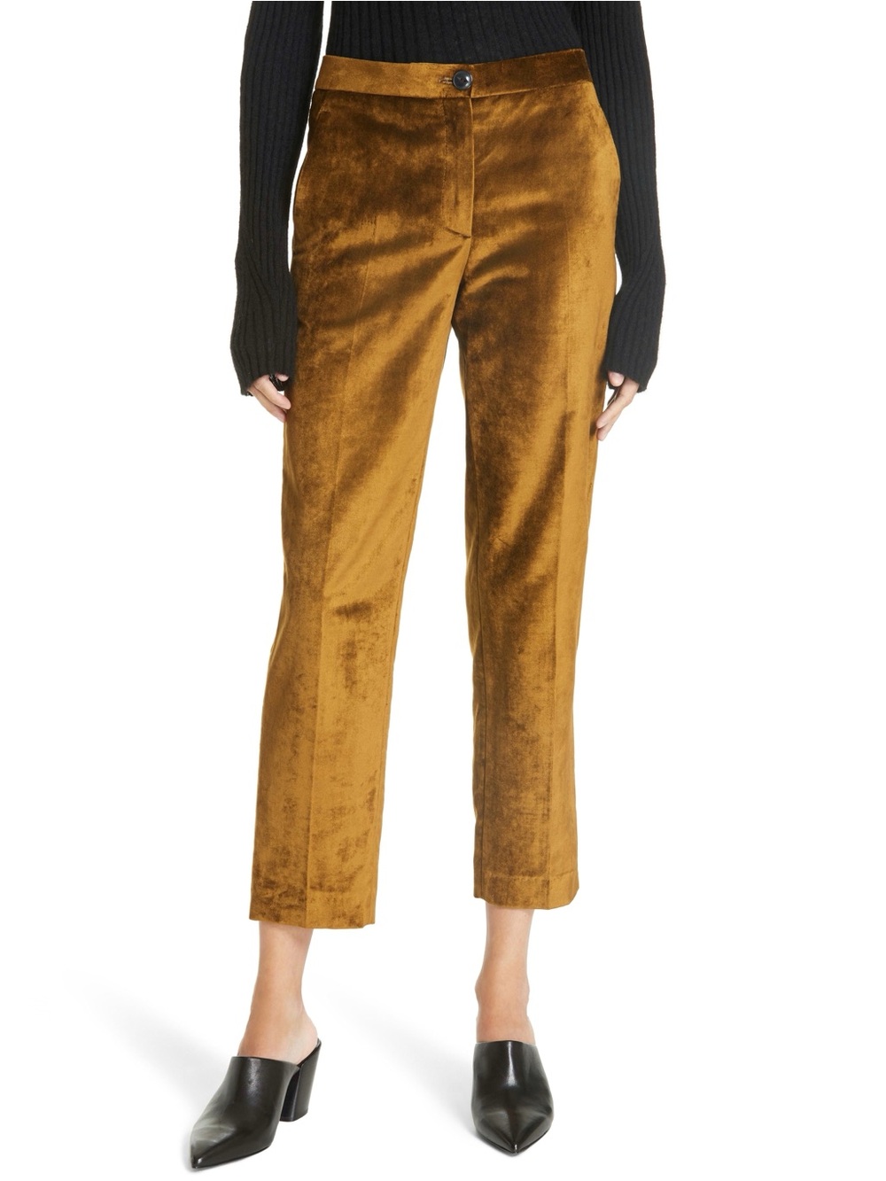 RAG & BONE Poppy Olive Cotton Blend Velvet Cropped Straight Leg Pants, Size 0